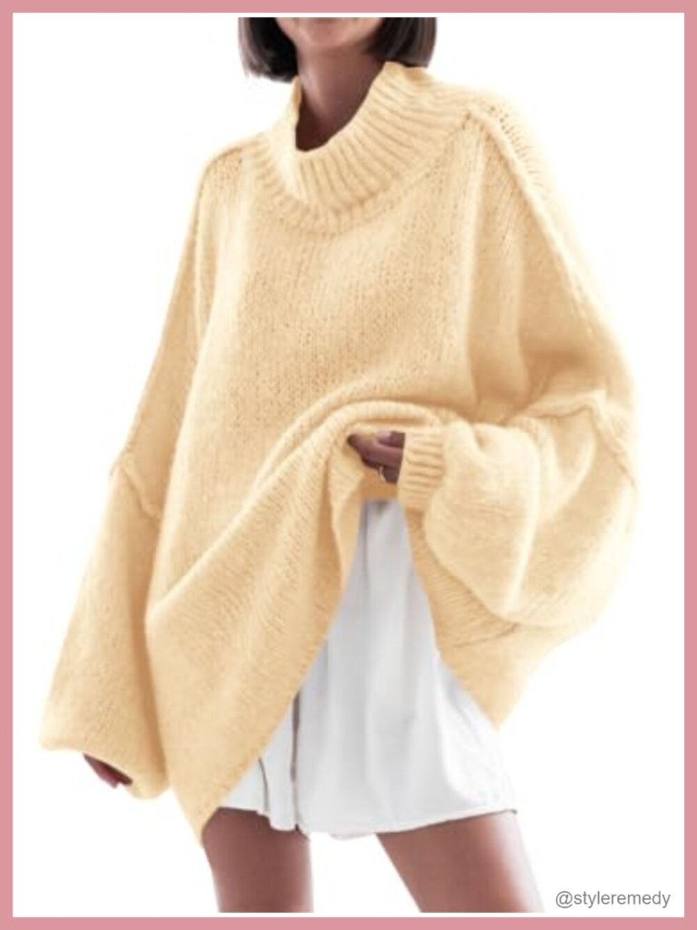 Womens Oversized Batwing Tunic Sweater Mock Neck Chunky Knit